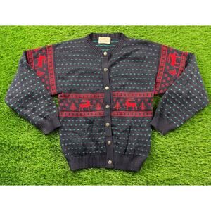 VTG Pendleton S Pure Virgin Wool Nordic Fair Isle Reindeer  Cardigan Made In USA